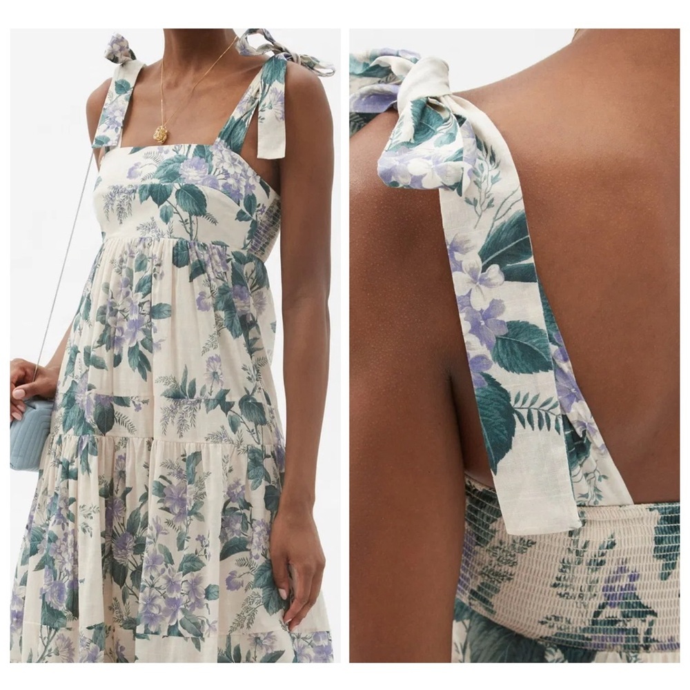 Zimmermann Cassia Tiered Hydrangea Print Tie Shoulder Maxi Dress Size 1 | US 6 - Picture 3 of 16